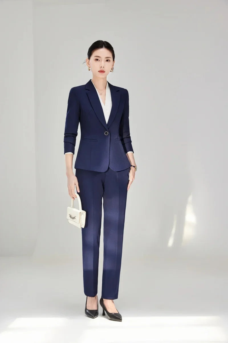 2025 new autumn and winter womens professional business formal fit two-piece suit jacket + pants. Elegant and stylish