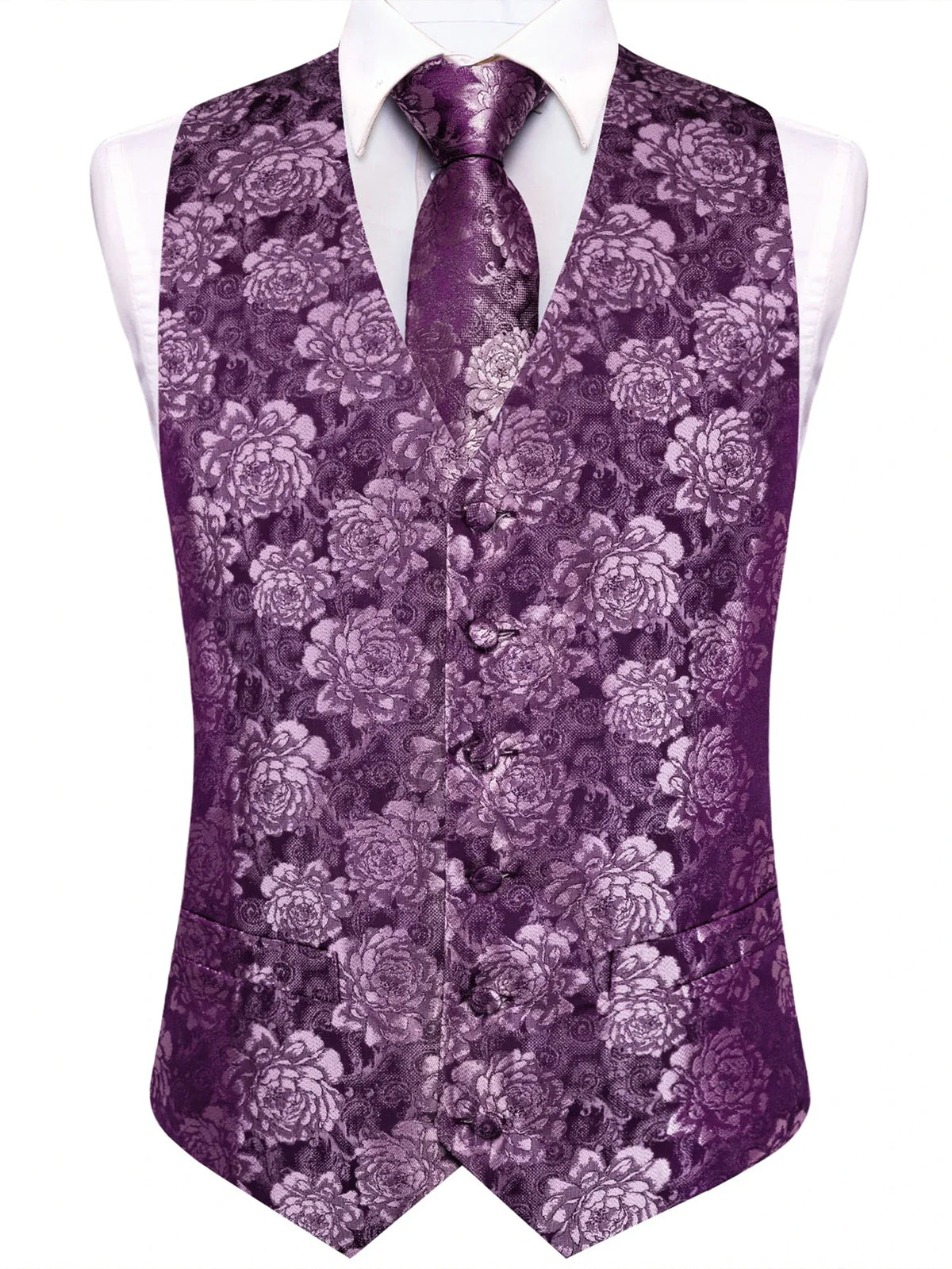 Men's Waistcoat Set Jacquard Floral Black Yellow Formal Wedding Tuxedo