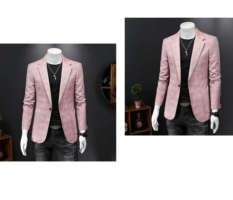 Top Quality Luxury Plaid Business Slim Fit Men Blazer Jacket 2024 Spring Autumn Casual Blazers For Men Elegant Dress Suit Jacket