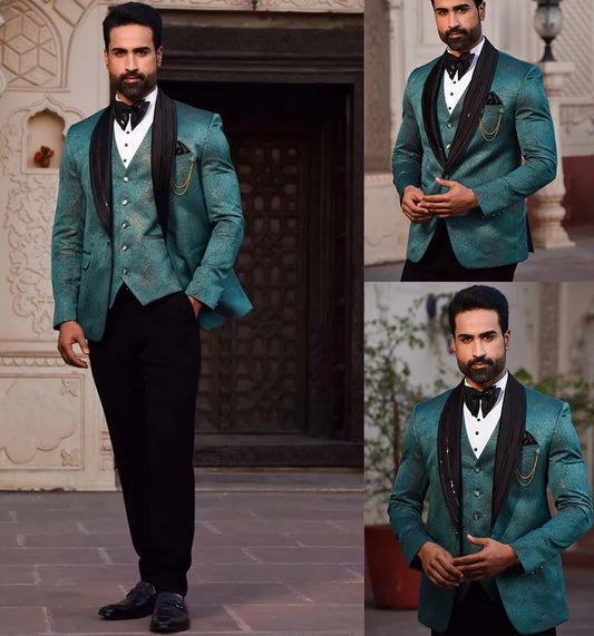 Business Men Suits Vertical Jacquard Tuxedo Coat Costume Homme Tailor-Made 3 Pieces Groom Wedding Formal Customized