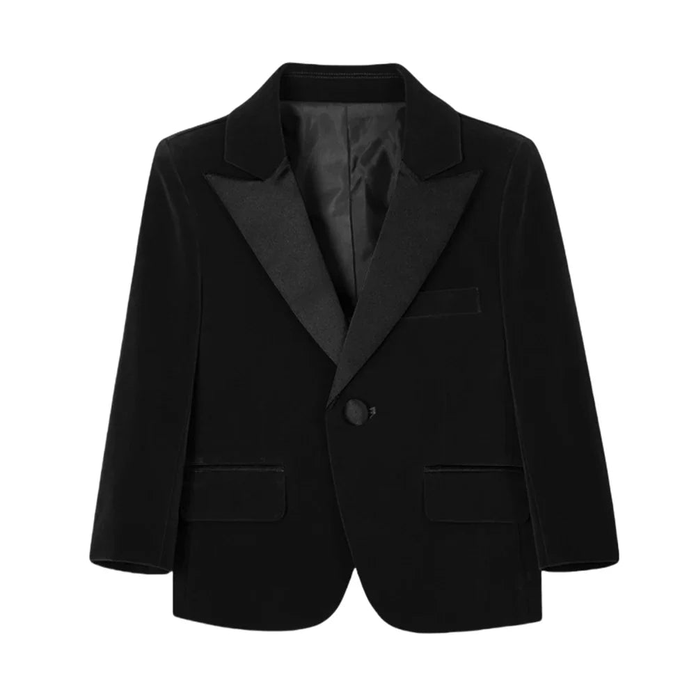 New Autumn Boys Handsome Velvet Jacket For School Performance High Quality Peak Lapel Kids Blazer Banquet Party Wear 2-20T
