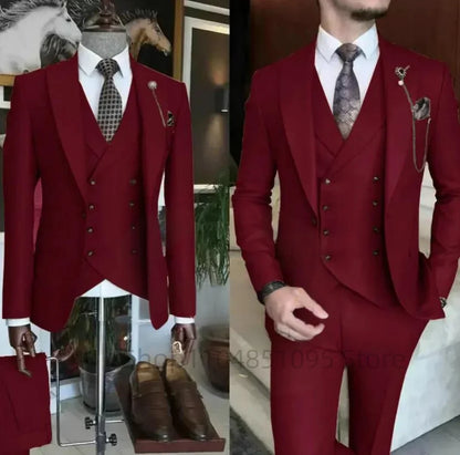 Fashion New Men's Formal Business/Wedding Groom Suits Solid 3 Pieces Men Suits Peak Lapel Single Breasted Blazer Vest Trousers