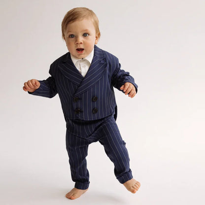Baby Boy Clothes Chic Striped Double Breasted Peak Lapel Sets for Children Fashion Daily Casual Customized Kids Suits 2 Piece