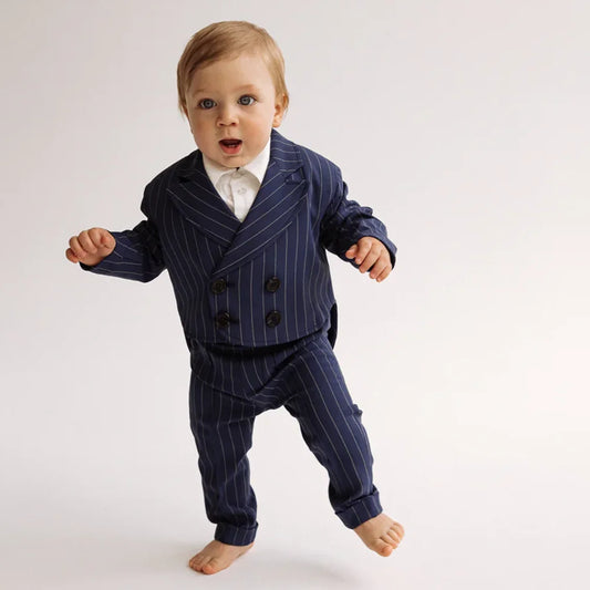 Baby Boy Clothes Chic Striped Double Breasted Peak Lapel Sets for Children Fashion Daily Casual Customized Kids Suits 2 Piece
