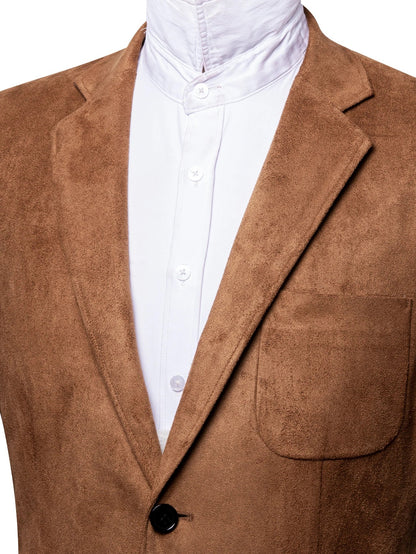 Caramel Brown Faux Suede Men Blazer, 2 Button Notched Collar Casual Business Coat, Single Breasted Suit for Party Office