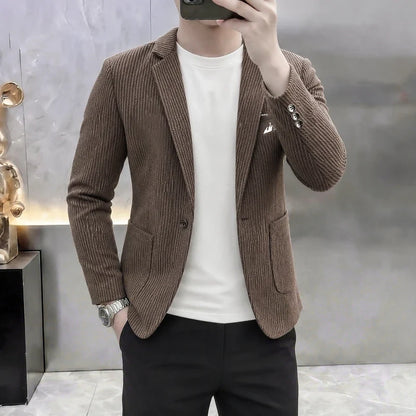Autumn Winter Suit Jacket Men's Korean Slim Fit Striped Casual Blazers Wedding Business Streetwear Social Dress Jackets 2026