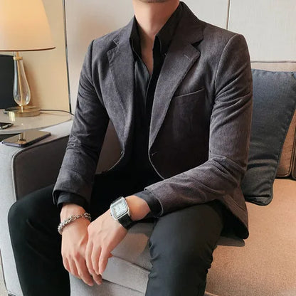 2023 Fashion Men's Corduroy Blazers Top Quality Business Casual Suit Jackets Slim Fit Wedding Groom Streetwear Social Dress Coat