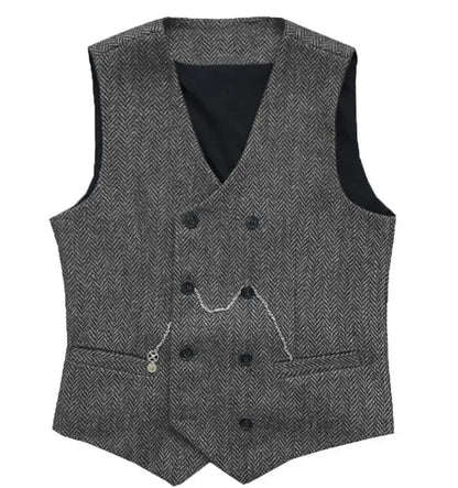Men's Herringbone Suit Vest Double Breasted Waistcoat for Weddings and Business