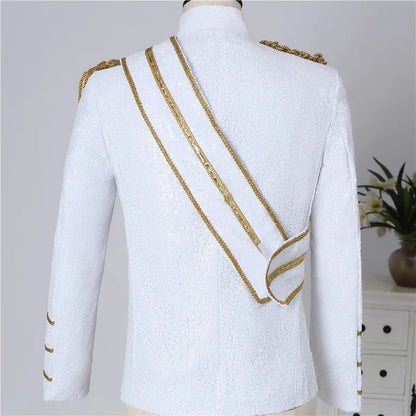 Blazer Sequined Performance Outfit for Outdoor Casual Male Banquet Guest Band Rock Singer Clothing Stand-up Collar Men's Blazer