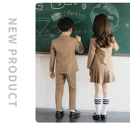Boys School Uniform Girls Jacket Khaki Skirt Shirt Tie Suits Kids Formal Dress Tuxedo Toddler Clothes Sets Child Student Outfits