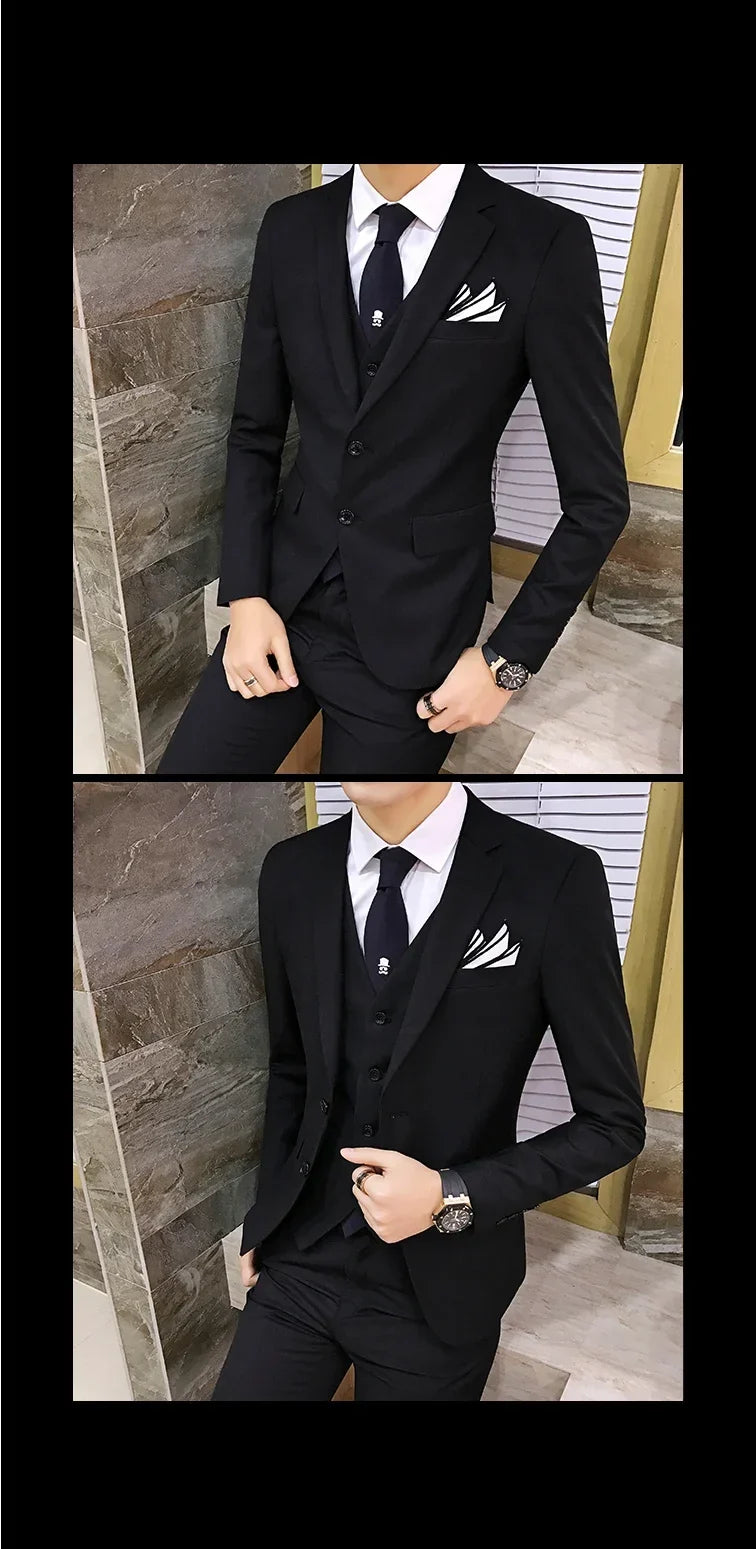 Men's 3-Piece Slim Fit Suit – Business & Wedding Formal Set with Blazer, Vest & Pants