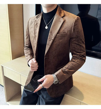 British Style Velvet Men Blazers Autumn Winter Slim Fit Casual Business Suit Jackets Wedding Groom Banquet Formal Coats