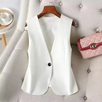 Women Vest Jacket 2026New Fashion Single Button Sleeveless Blazer Vest Coat Korean Slim Short Femme Waistcoat Tops Chaleco Mujer