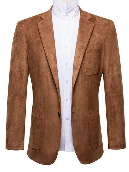 Caramel Brown Faux Suede Men Blazer, 2 Button Notched Collar Casual Business Coat, Single Breasted Suit for Party Office