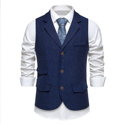 Men's Waistcoat Herringbone Tweed Slim Fit Wool Blend Formal Vest for Wedding