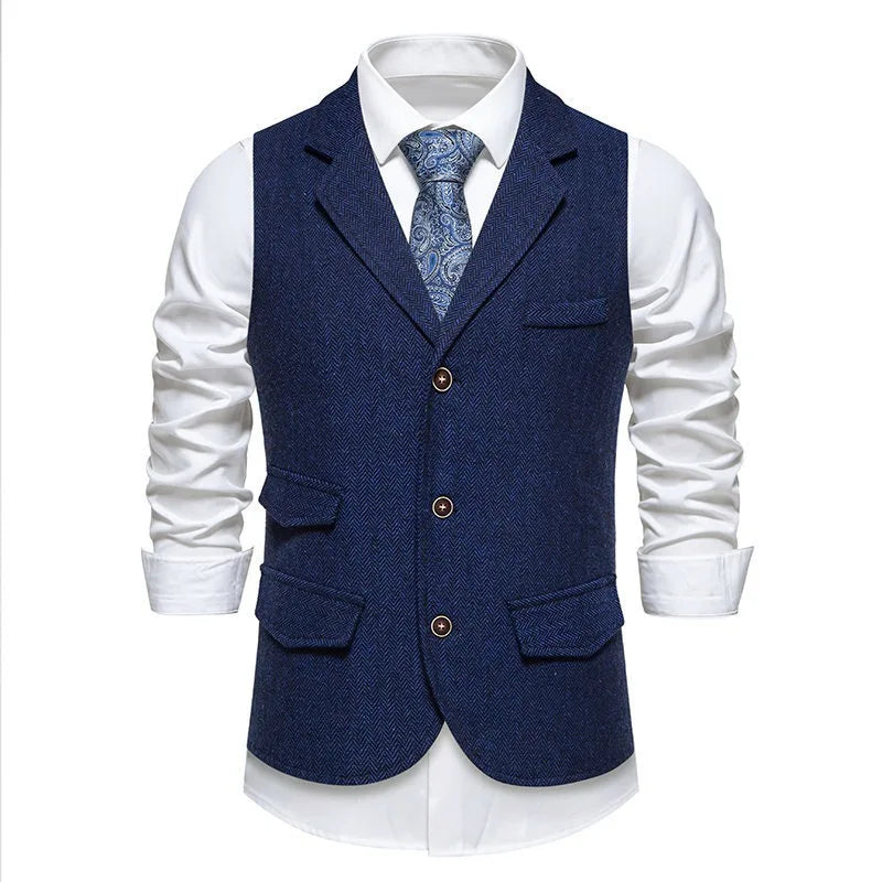 Men's Waistcoat Herringbone Tweed Slim Fit Wool Blend Formal Vest for Wedding