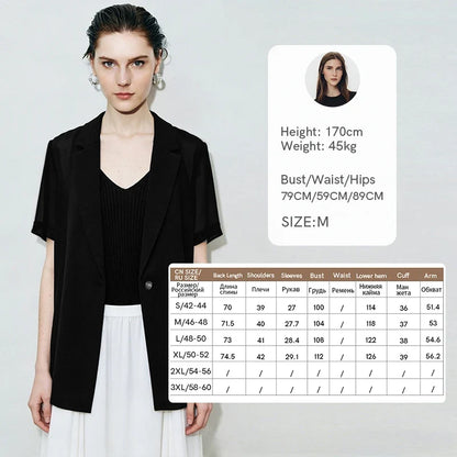 Women's Blazer 2026 Summer New Notched Lapel Chiffon Splicing Short Sleeve Jacket Women's Single Button Casual Top 12622126