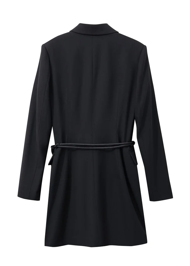 Minimalist Blazer for Woman 2026 Autumn Long Simple Basics Commuter Jacket With Waist Rope Slim Fit Blazers 12343036
