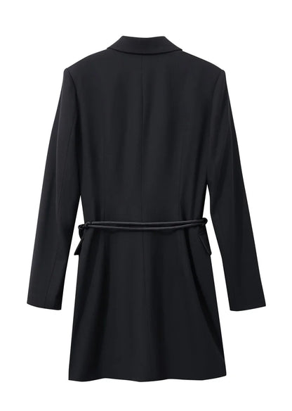 Minimalist Blazer for Woman 2026 Autumn Long Simple Basics Commuter Jacket With Waist Rope Slim Fit Blazers 12343036