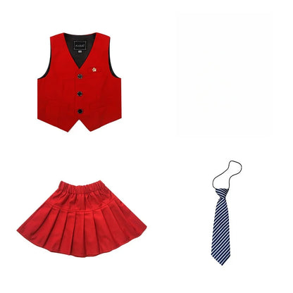 Boys Girls Summer 3Pieces School Uniform With Vest Shorts/Skirt Tie Children's Piano Host Speech Chorus Performance Costume
