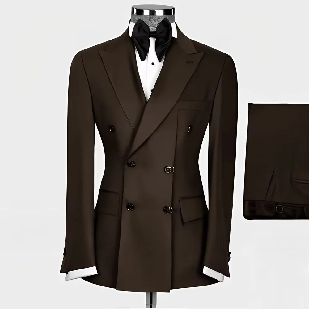 New Style Men Double Breasted Suits 2 Pieces Slim Fit Wedding Tuxedo Set Formal Blazer with Pants Prom Party Groom Office Wear
