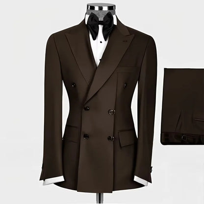 New Style Men Double Breasted Suits 2 Pieces Slim Fit Wedding Tuxedo Set Formal Blazer with Pants Prom Party Groom Office Wear