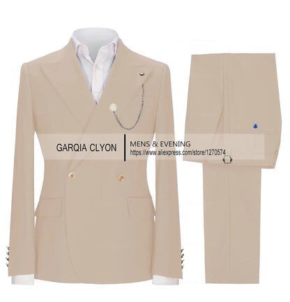 Lapel Men's Suits Slim Fit 2 Pieces  Tuxedo Casual Business Single Breasted One Button  Groomsmen For Wedding（Blazer+Pants)
