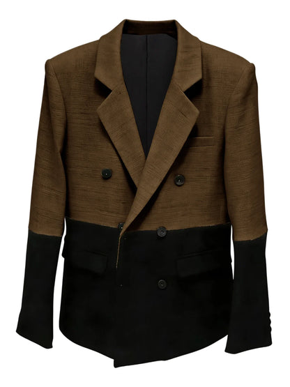 Men's Linen Color Block Blazer Double Breasted Notch Lapel Lightweight summer Sport Coat Fashion Jacket for Party & Streetwear