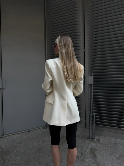 Women's Autumn Winter Slim Waist Chic Blazer Coats Office Ladies Double Breasted Fashion Suits Jacket Women Clothing
