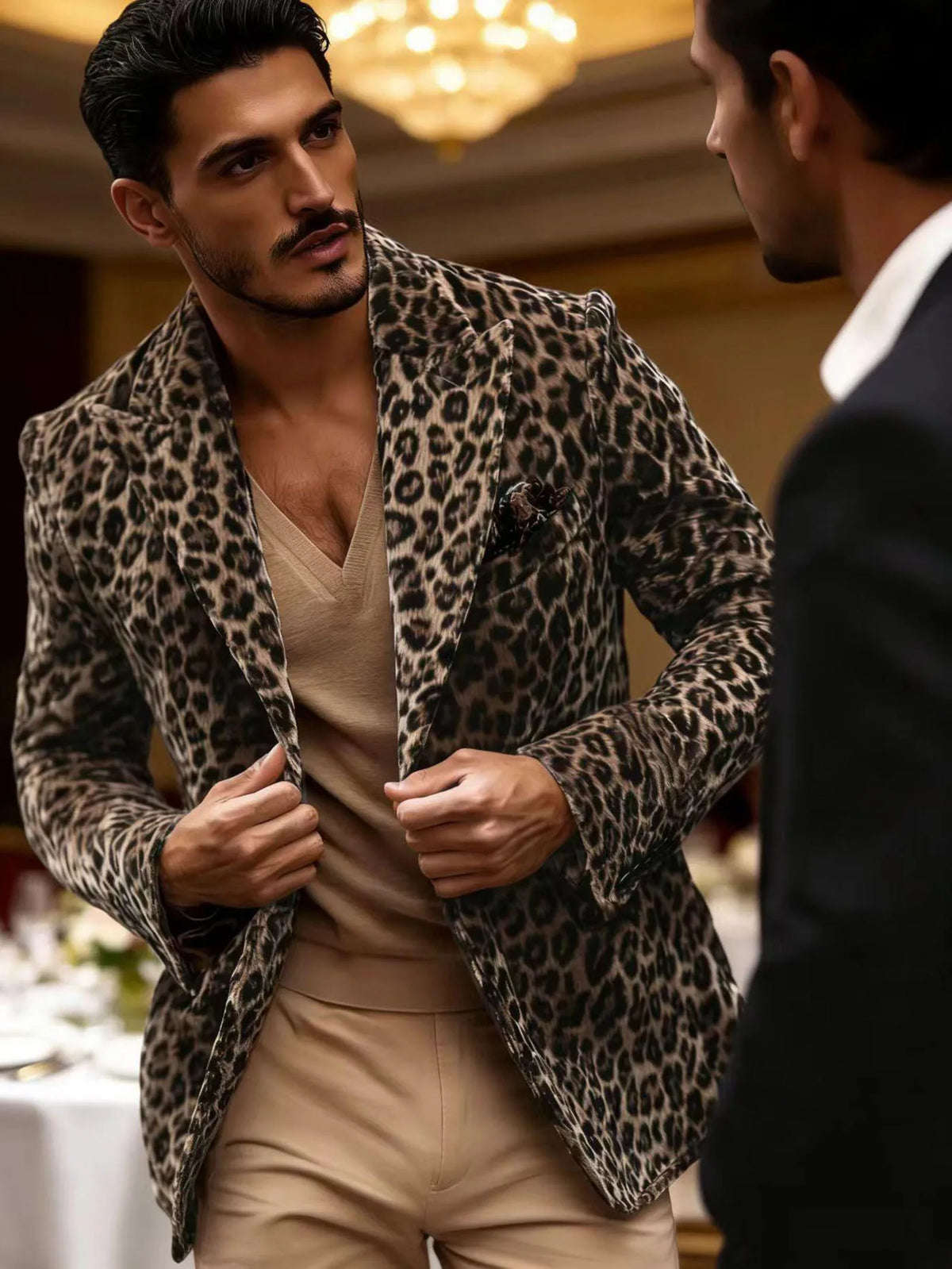 New Men's Suit Jacket Leopard Print Velvet Single Breasted Slim Men's Suit Coat Casual Party Wild And Trendy Handsome Blazers