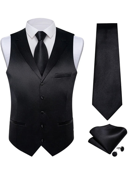 Men's Suit Vest & Tie Set – Solid Color Satin Formal Waistcoat for Weddings and Business