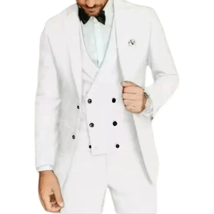 Costume de smoking 3 pièces gris coupe ajustée pour homme avec revers cranté, pour marié, mariage, affaires, ensemble veste, pantalon, gilet