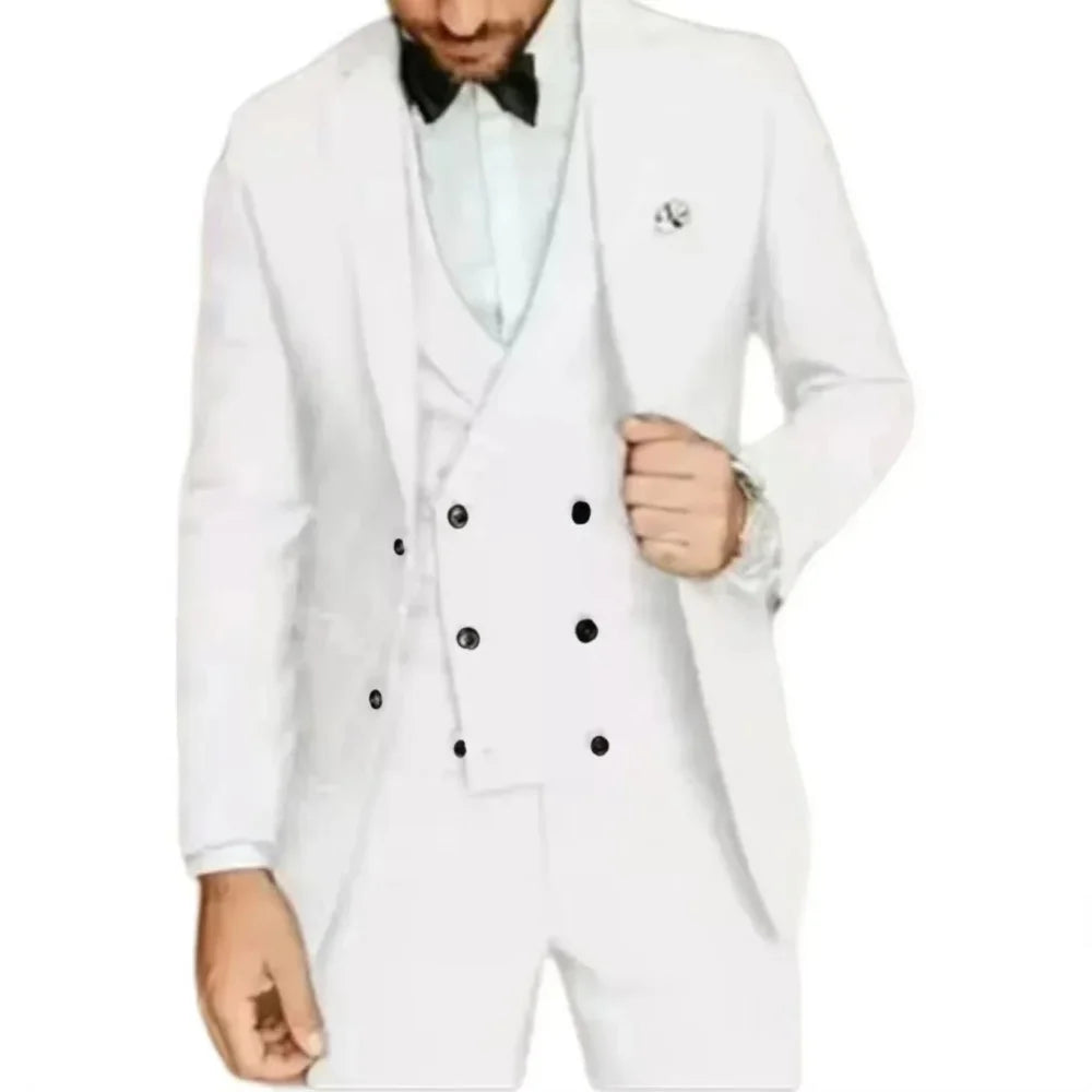 Costume de smoking 3 pièces gris coupe ajustée pour homme avec revers cranté, pour marié, mariage, affaires, ensemble veste, pantalon, gilet