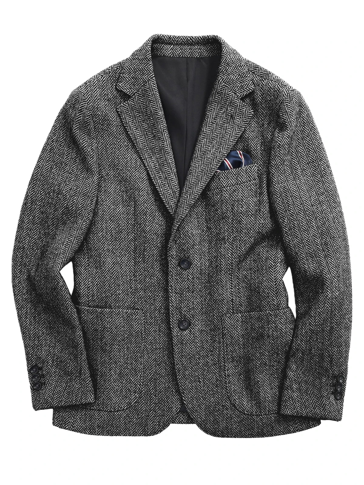 Navy Blue Herringbone Men's Suits Blazer Single Breasted Suit Jacket Formal Fashion Notch Lapel Coat for Wedding Business Casual