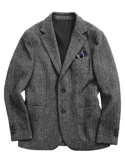 Navy Blue Herringbone Men's Suits Blazer Single Breasted Suit Jacket Formal Fashion Notch Lapel Coat for Wedding Business Casual