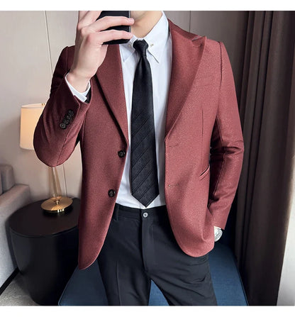 High-end Shiny Business Casual Suit Jacket Men British Style Slim Fit Office Work Men Blazers Wedding Groom Dress Coats 2025
