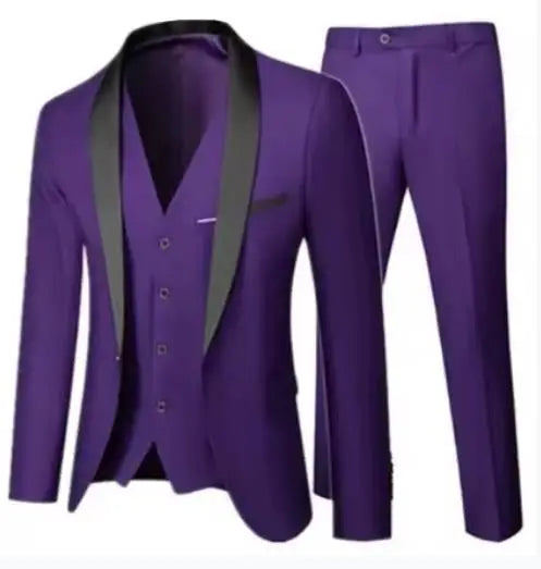 Men's black 3-piece slim fit elegant formal casual 3-piece set jacket vest pants business wedding dance regular sports jacket