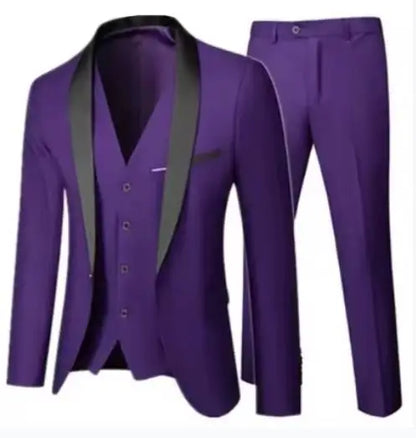 Men's black 3-piece slim fit elegant formal casual 3-piece set jacket vest pants business wedding dance regular sports jacket