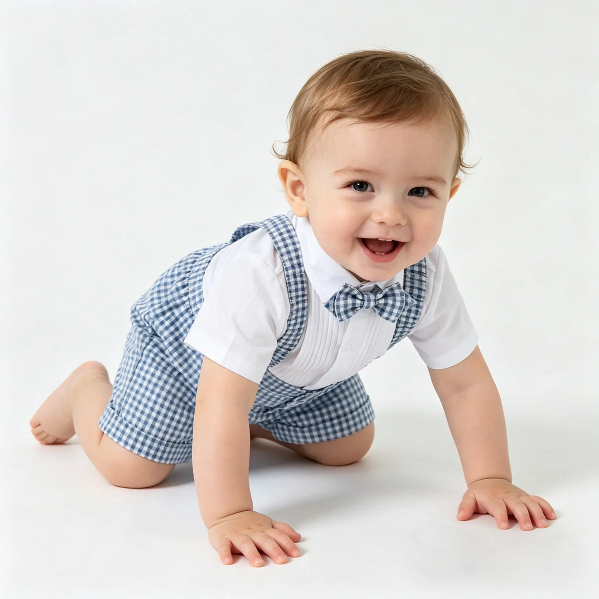 Toddler Baby Boy Checked Formal Suit Set 3 Pcs  Blazer Suspender Short Infant Gentleman Clothes For Wedding Birthday Photography