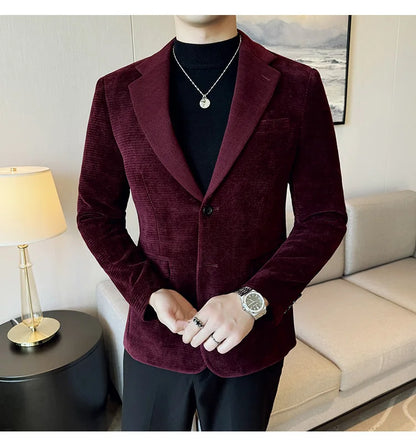 2025 Autumn Winter Velvet Suit Jacket Men Casual Business Blazers Wedding Groom Social Banquet Party Formal Blazer Men Clothing