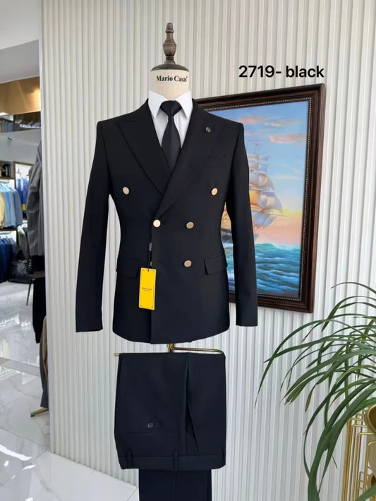Premium Elegant Man Suits 2 Pieces Engagement Party Wear Double Breasted Men's Tuxedo Wedding Groom Sets Handsome Suit Set