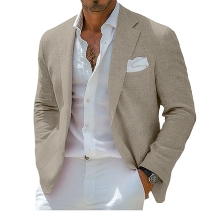 Men's Linen Blazer Notched Lapel Casual Business Sport Coat Slim Fit Breathable Wrinkle-Resistant Wedding Business Tuxedo Jacket