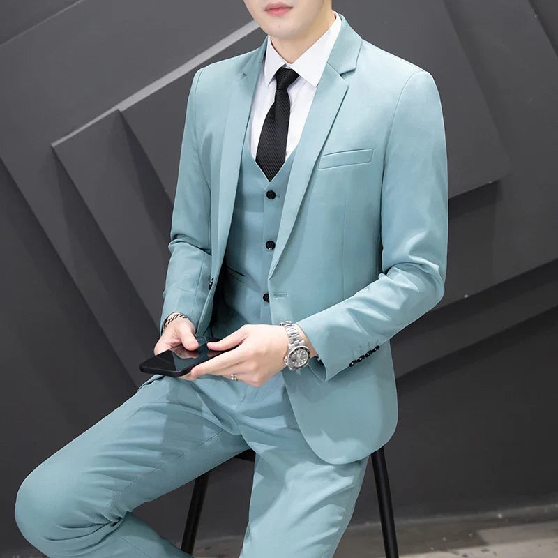 Men's Three-Piece Suit Set Fashion Business Career Waistcoat Trousers Wedding Dress Groom Best Man Decoration Body