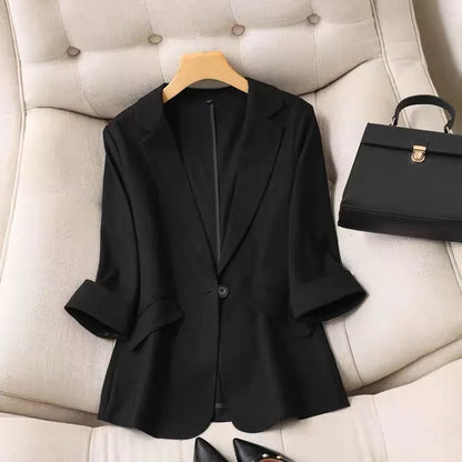 Spring Summer New Style Korean Version Silk Fashion Small Suit Jacket Women Thin Sleeve Seven Button Slim Fit Western Wear