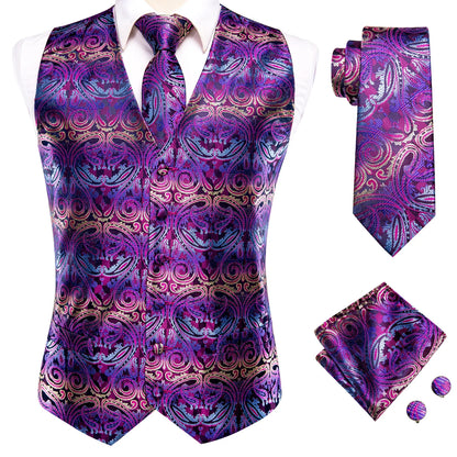 Men's Floral Paisley Vest and Tie Set – Formal Waistcoat with Necktie and Pocket Square for Weddings and Business Events