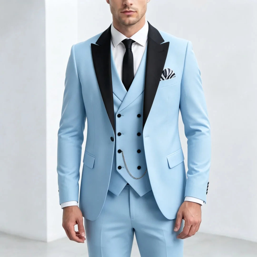 Men Suit Yellow 3 Pieces With Black Lapel For Wedding Groom Birthday Banquet Party Business Work Office Set Jacket Vest Pants