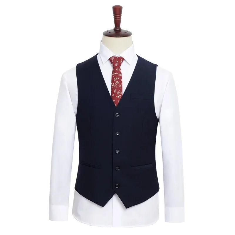 Plus Size Men's Single Breasted Suit Vest for Groom and Host – Black, Grey and Navy