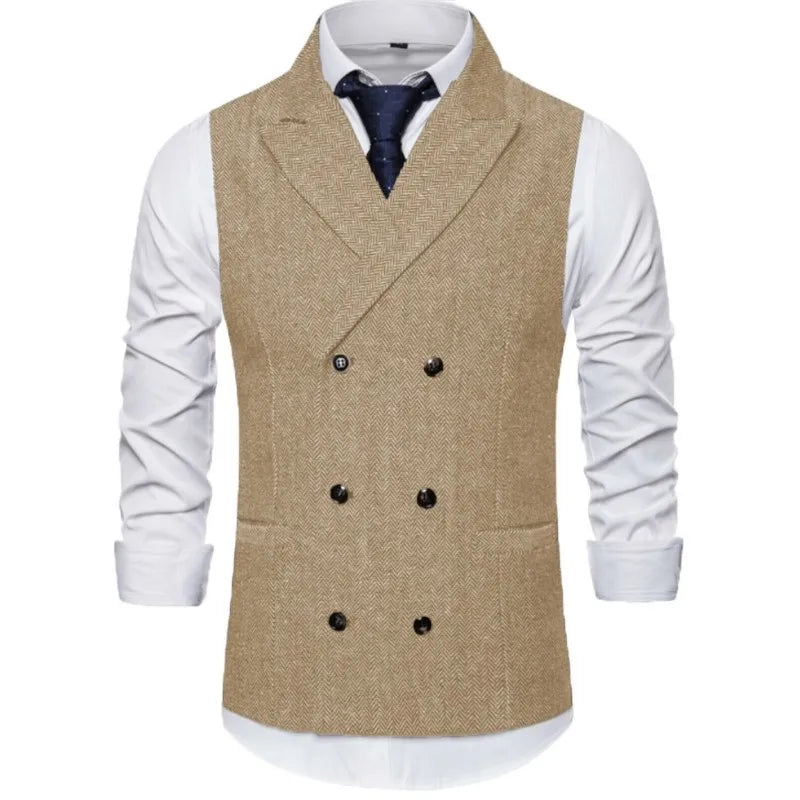 Men's Vest Double Breasted Herringbone Waistcoat for Weddings & Business Formal
