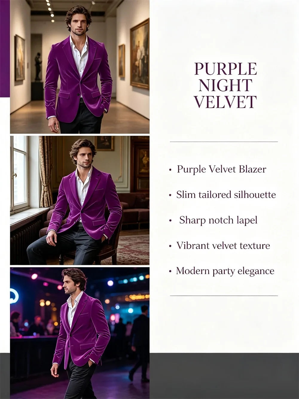 Men's Velvet Blazer Single Breasted Slim Coat Tailored Business Casual Groom's Jacket Fit Work Date Party Wedding Daily Wear
