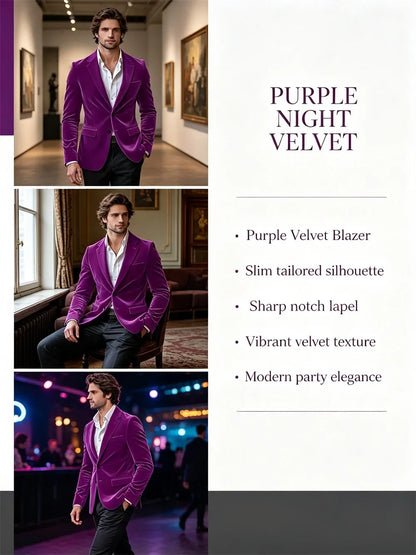 Men's Velvet Blazer Single Breasted Slim Coat Tailored Business Casual Groom's Jacket Fit Work Date Party Wedding Daily Wear